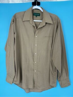 Harve Benard Olive-Tan Micro Plaid Dress Shirt
